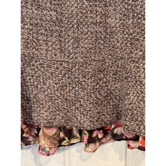Loft Tweed Wool Blend Skirt Floral Flounce Size 4 Brown Pink - Picture 4 of 9